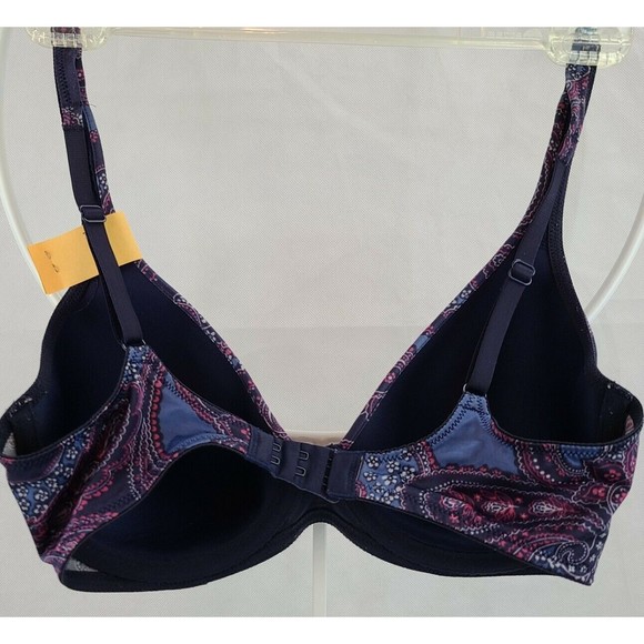 34D Navy Blue and Pink Floral Paisley Lightly Padded Underwire Demi Bra - Picture 3 of 5